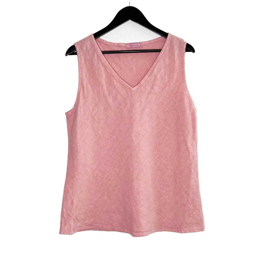cut loose Pink V-Neck Sleeveless Linen Tank Top 21.5" P2P - Picture 4 of 9
